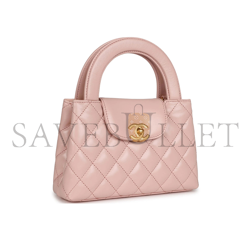 Ch*el master small kelly shopper calfskin light pink gold hardware as4416 (19*13*7cm)